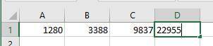 Даны числа: 1280; 3388; 9837; 22955. Используя MS Excel, вычисли сумму данных чисел.