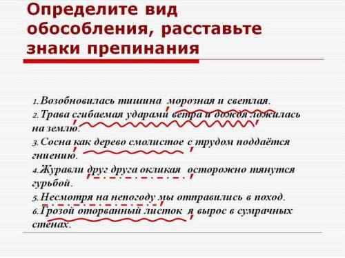 Ребята контрольная Определите вид обособления, расставьте знаки препинания Возобновилась тишина мор