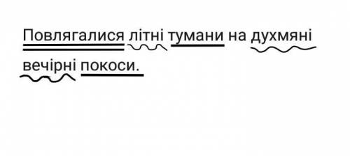 Повлягалися літні тумани на духмяні вечірні покоси(підкреслити не лише означення,а всі члени речення