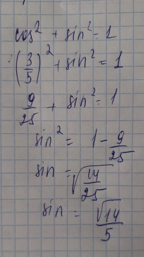 Найдите sin a , если cos a =3/5 и 0’ <а<90’