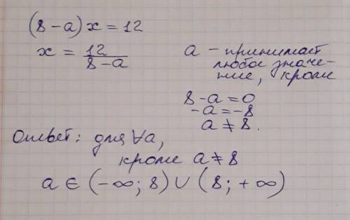 При якому значенні а, якщо (8-а)х=12 ​