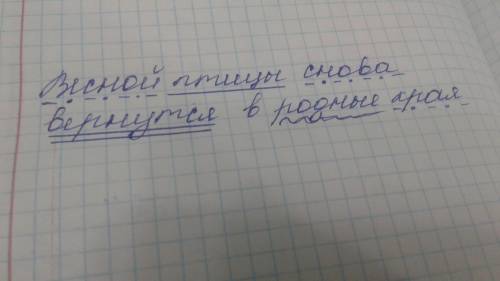 Укажи главные члены в предложении. (Весной птицы снова вернутся в родные гнёзда)