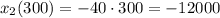 x_{2}(300) = -40 \cdot 300 = -12000