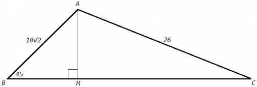 Высота AM треугольника ABC делит его сторону BC на отрезки BM и MC.Найдите площадь треугольника если