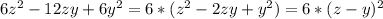 6z^{2} -12zy+6y^{2} = 6*(z^{2} -2zy+y^{2} ) = 6* (z-y)^{2}