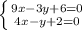 \left \{ {9x-3y+6=0} \atop {4x-y+2=0}} \right.