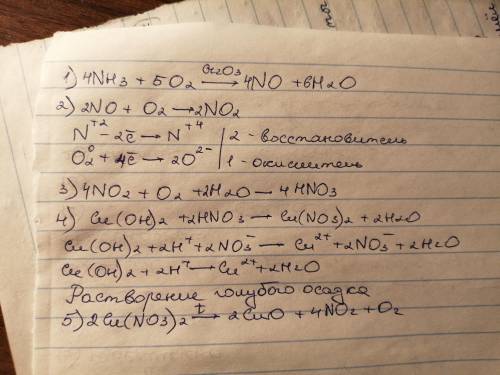 2. Осуществить цепочку превращений: NH3 -- NO -- NO2 -- HNO3 -- Cu(NO3)2 -- CuO 3. Для второго прев