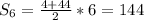 S_6 = \frac{4 + 44}{2} * 6 = 144