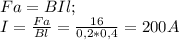 Fa=BIl;\\I=\frac{Fa}{Bl}=\frac{16}{0,2*0,4}=200A