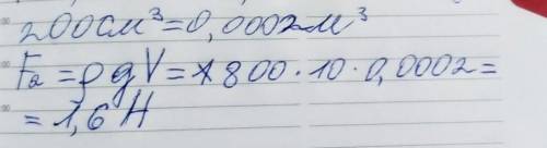 Мідна куля об'ємом 200см3 занурена в гас. Визначте архімедову силу , що діє на кулю с решением