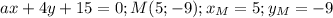 ax+4y+15=0; M(5;-9); x_M=5;y_M=-9