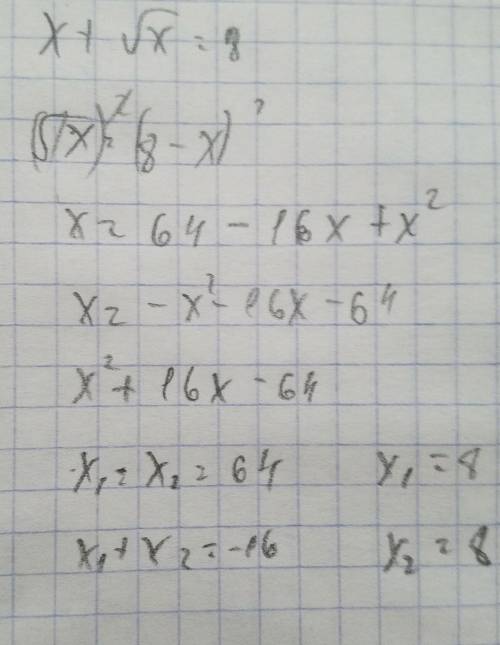 X+√x=8 Решите иррацианальное уравнение