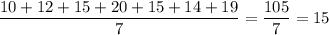 \dfrac{10+12+15+20+15+14+19}{7}=\dfrac{105}{7}=15