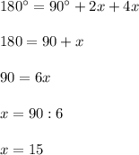 180а=90а+2x+4x\\\\180=90+x\\\\90=6x\\\\x=90:6\\\\x=15\\\\