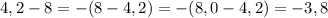 4,2 - 8 = - (8 - 4,2) = - (8,0 - 4,2) = - 3,8