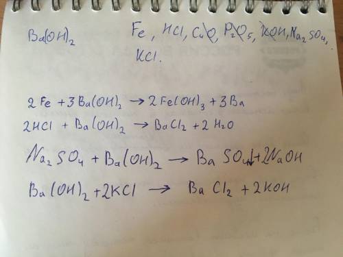 С какими из перечисленных веществ будет взаимодействовать гидроксид бария: Fe, HCl, CuO, P2O5, KOH,