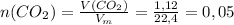 n(CO_2)=\frac{V(CO_2)}{V_m}=\frac{1,12}{22,4} =0,05