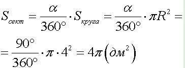 Вычислите площадь кругового сектора, если радиус круга 6 м, а соответствующий центральный угол равен