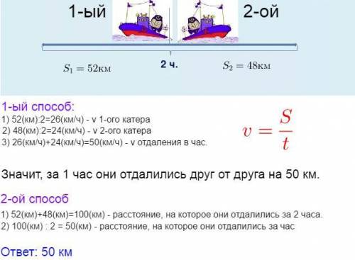 Два катера отправились от одной пристани в противоположных направлениях. Через 2 часа один из них км
