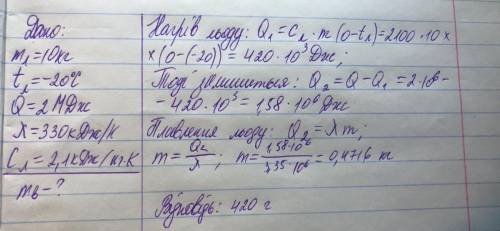 У посудину поклали лід масою 10кг при температурі -20(градусів C).Знайдіть масу води в посудині післ