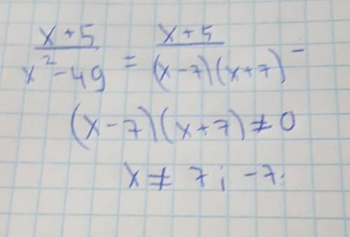 знайдіть допустимі значення змінної у виразі (x+5) / (x²-49)