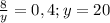 \frac{8}{y}=0,4; y=20