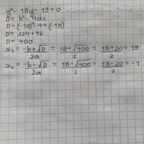 Найти корень y2−18y−19=0​