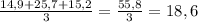 \frac{14,9+25,7+15,2}{3}=\frac{55,8}{3}=18,6