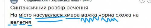 Синтаксичний розбір речення На місто насувалася хмара важка чорна схожа на велетня