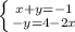 \left \{ {{x+y=-1} \atop {-y=4-2x}} \right.