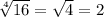 \sqrt[4]{16} = \sqrt{4} = 2