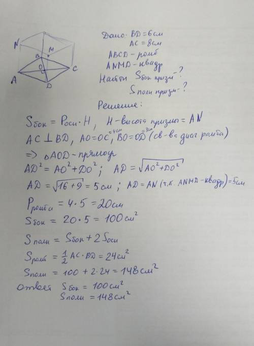 Даю за ответ 1. Основание прямой призмы – ромб с диагоналями 6 и 8 см. Боковая грань, содержащая ст