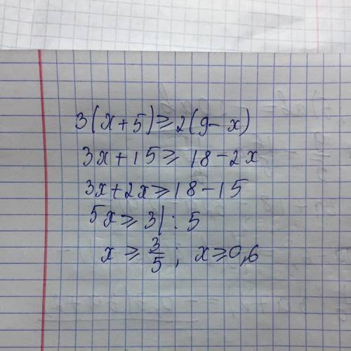 Реши неравенство x+5/2≥9−x/3.Выбери правильный вариант ответа:x≥0,6x≤0,6x≥6x≥−0,6x≥3x≤5​