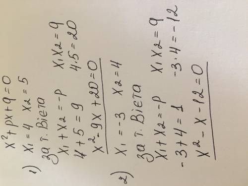 Складіть зведенне квадратне рівняння корені якого 4 і 5;-3 і 4