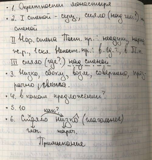 (1)На холсте был яркий прощальный день конца октября. (2)Белое солнце стояло низко, сквозило между с