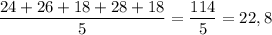 \dfrac {24+26+18+28+18}5=\dfrac{114}5=22,8