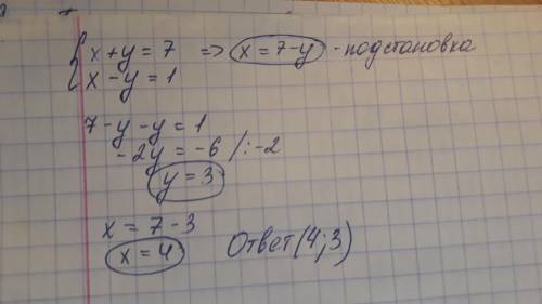 Х+у=7 х-у решить методом подстановки