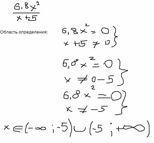 Найди область определения выражения (6,8х^2) : (х+5) {как дробь записывается}(Бесконечность обознача