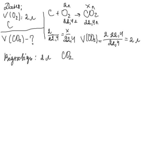 Знайти об'єм карбон (IV) оксиду що утворився під час згоряння вугілля у 2 л кисню.