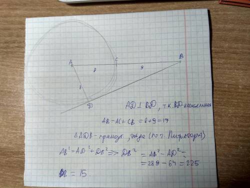 На отрезке AB взята точка C и построена окружность с центром в точке А, проходящая через точку С. на
