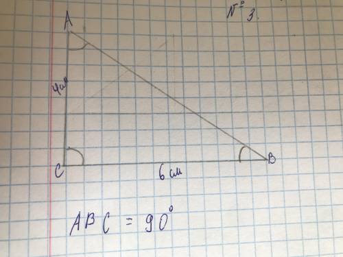 Построй прямоугольный треугольник со сторонами 6 см и 4 см, прилегающими к прымому углу.назоаи их.из