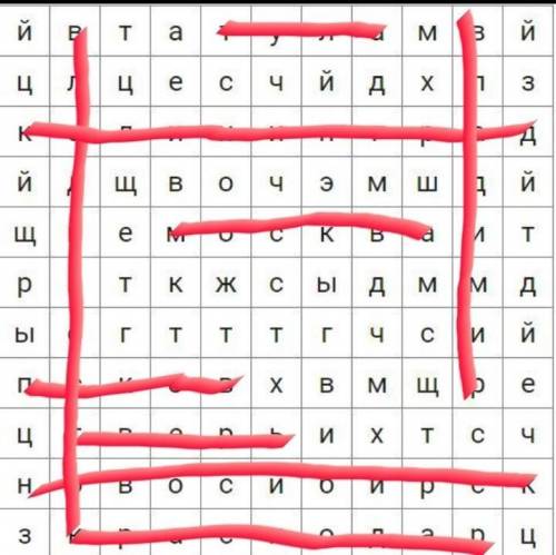 Найдите и выделите мышкой 9 слов с названиями разных городов России.