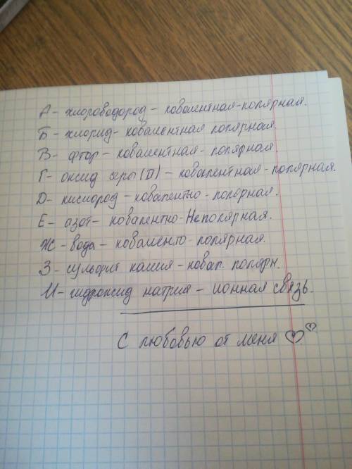 Установите соответствие, формулы вещества и связи, которой они образованы: Вещества: А) хлороводород