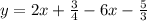 y = 2x + \frac{3}{4} - 6x - \frac{5}{3}