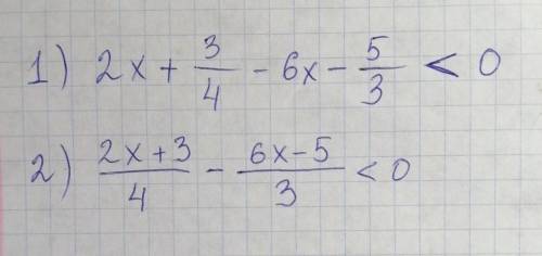 С РЕШЕНИЕМ При каких значениях х функция y = 2x + 3/4 - 6x - 5/3 принимает отрицательное значения?