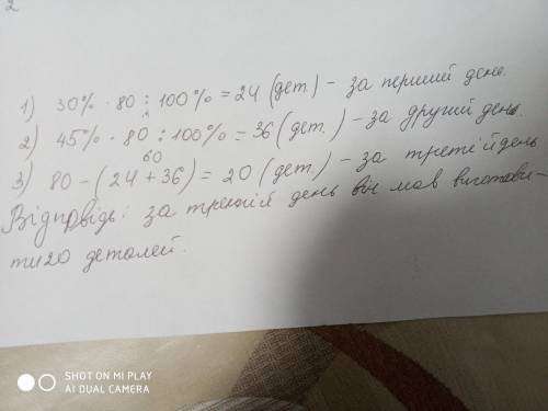 Робітник повинен був виготовити 80 деталей за 3 дні. За перший день вінвиготовив 30% від всієї кільк