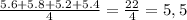 \frac{5.6+5.8+5.2+5.4}{4} = \frac{22}{4} =5,5