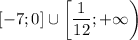 [-7;0]\cup\left[\dfrac{1}{12};+\infty\right)