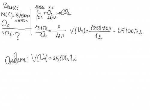 Какой объём кислорода (н.у.) необходим для сжигания 13,45 кг угля?