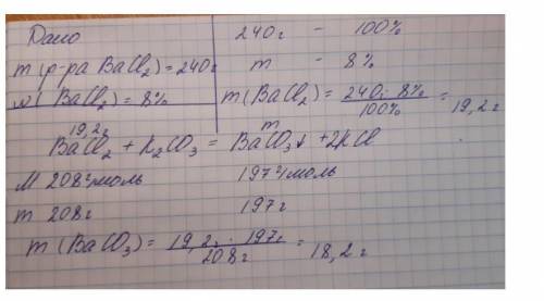 Определи массу осадка, который образуется в реакции 240 г 8%-ного раствора хлорида бария с избытком